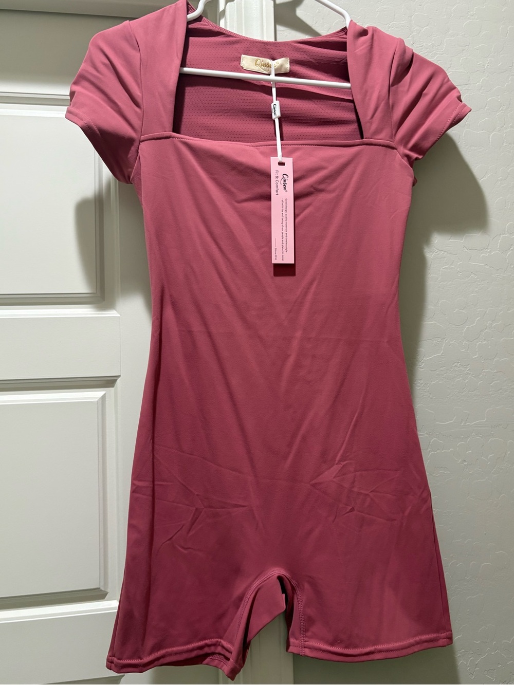 Women’s Short Sleeve Square Neck Romper - Dusty Rose